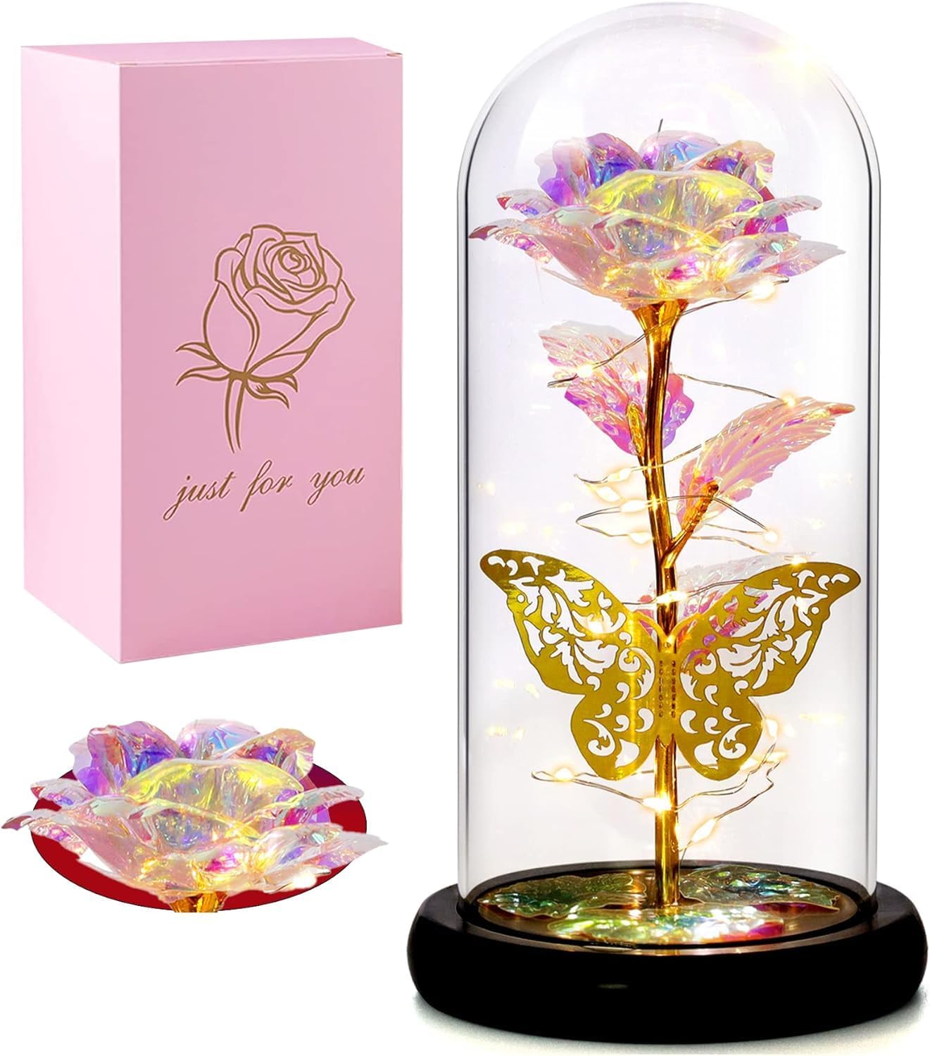 EternaGlow™ – Crystal Rose Dome Lamp Rose Light Up Rose in Acrylic Dome,