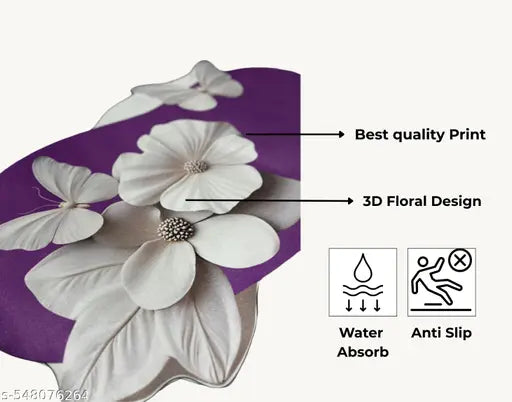 Elegant 3D Floral Rubber Floor Mat – Anti-Slip, Water Absorbent, Soft Surface Carpet for Living Room, Bathroom & Entryway