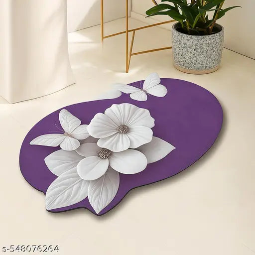 Elegant 3D Floral Rubber Floor Mat – Anti-Slip, Water Absorbent, Soft Surface Carpet for Living Room, Bathroom & Entryway
